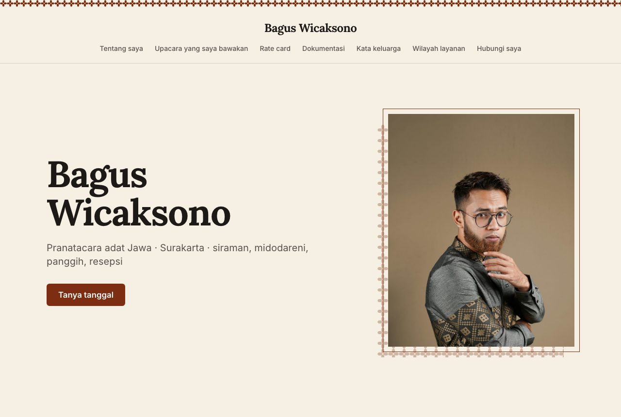 Portofolio demo Bagus Wicaksono, template Adat Nusantara