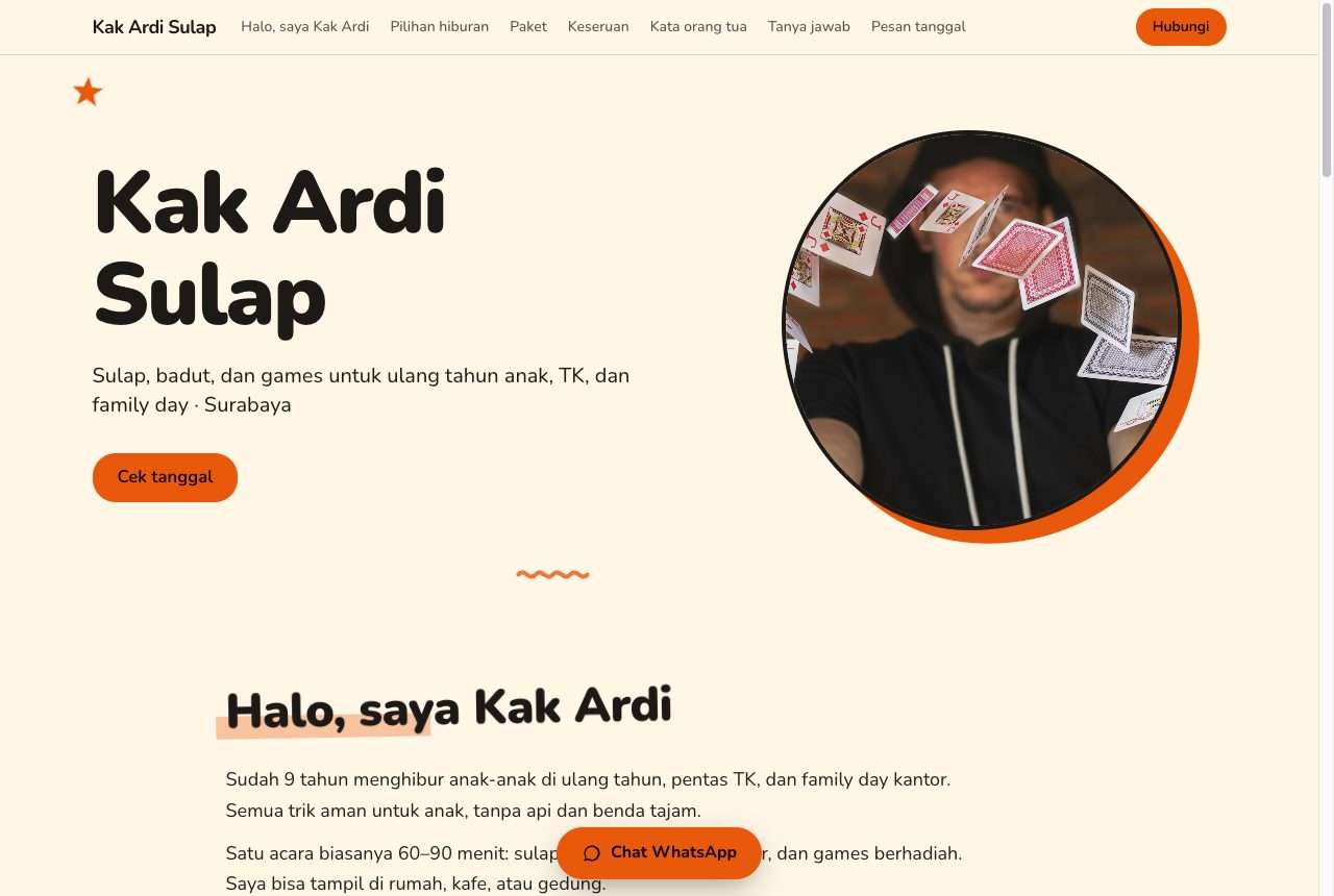 Portofolio demo Kak Ardi Sulap, template Ceria