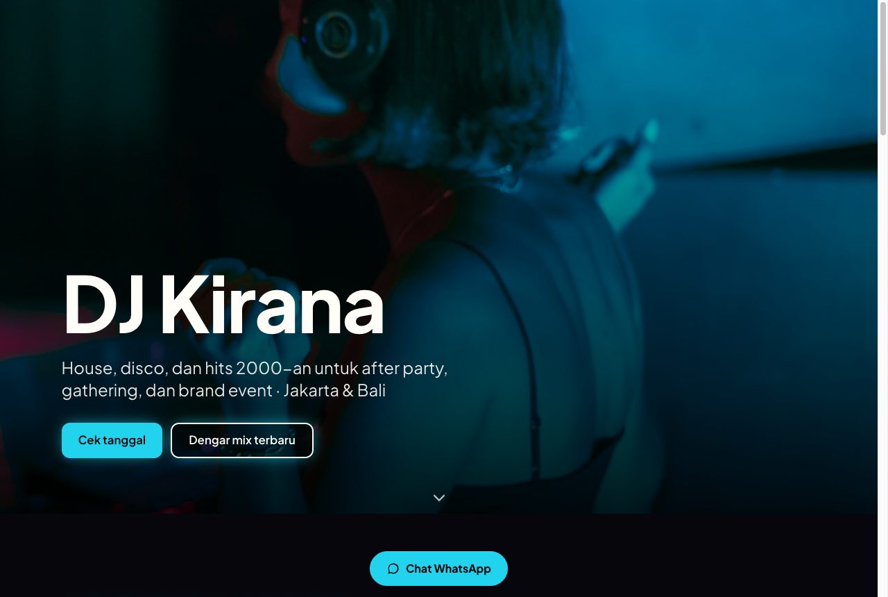 Portofolio demo DJ Kirana, template Malam