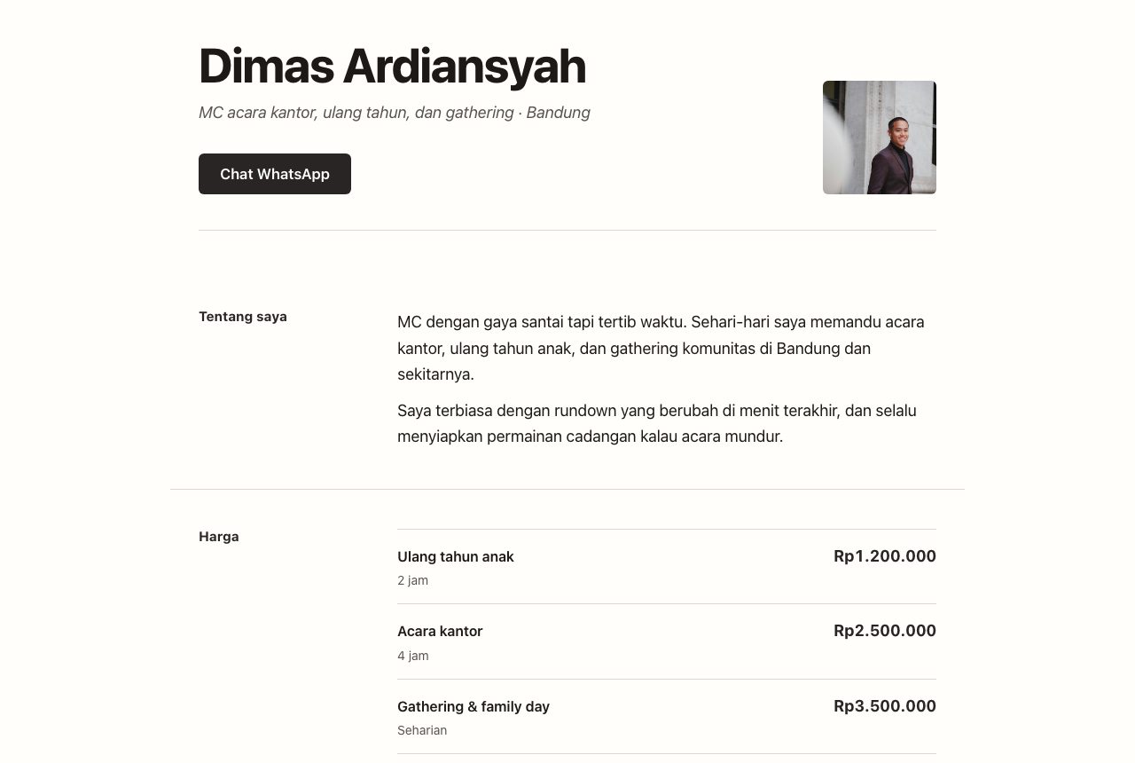 Portofolio demo Dimas Ardiansyah, template Minimal