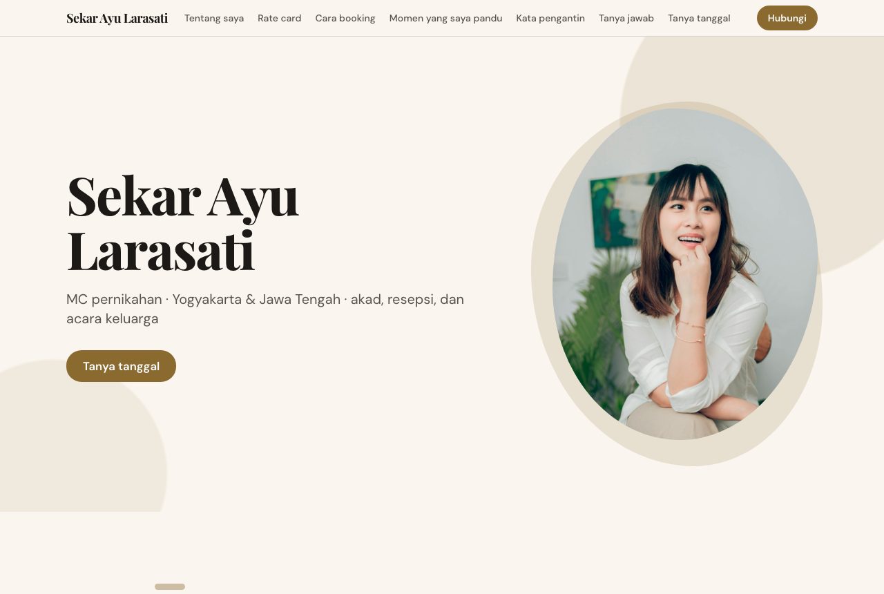 Portofolio demo Sekar Ayu Larasati, template Pelaminan
