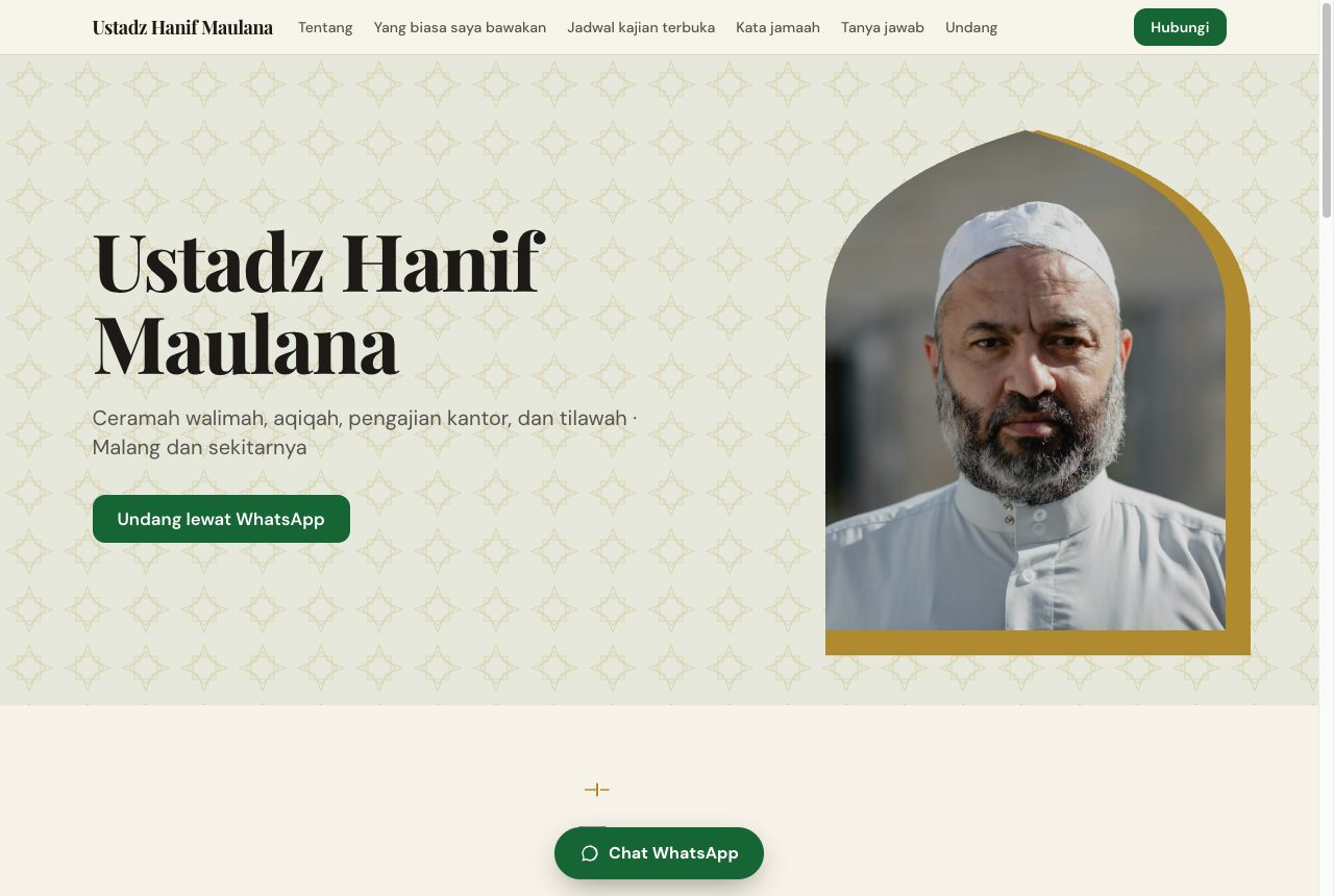Portofolio demo Ustadz Hanif Maulana, template Religi