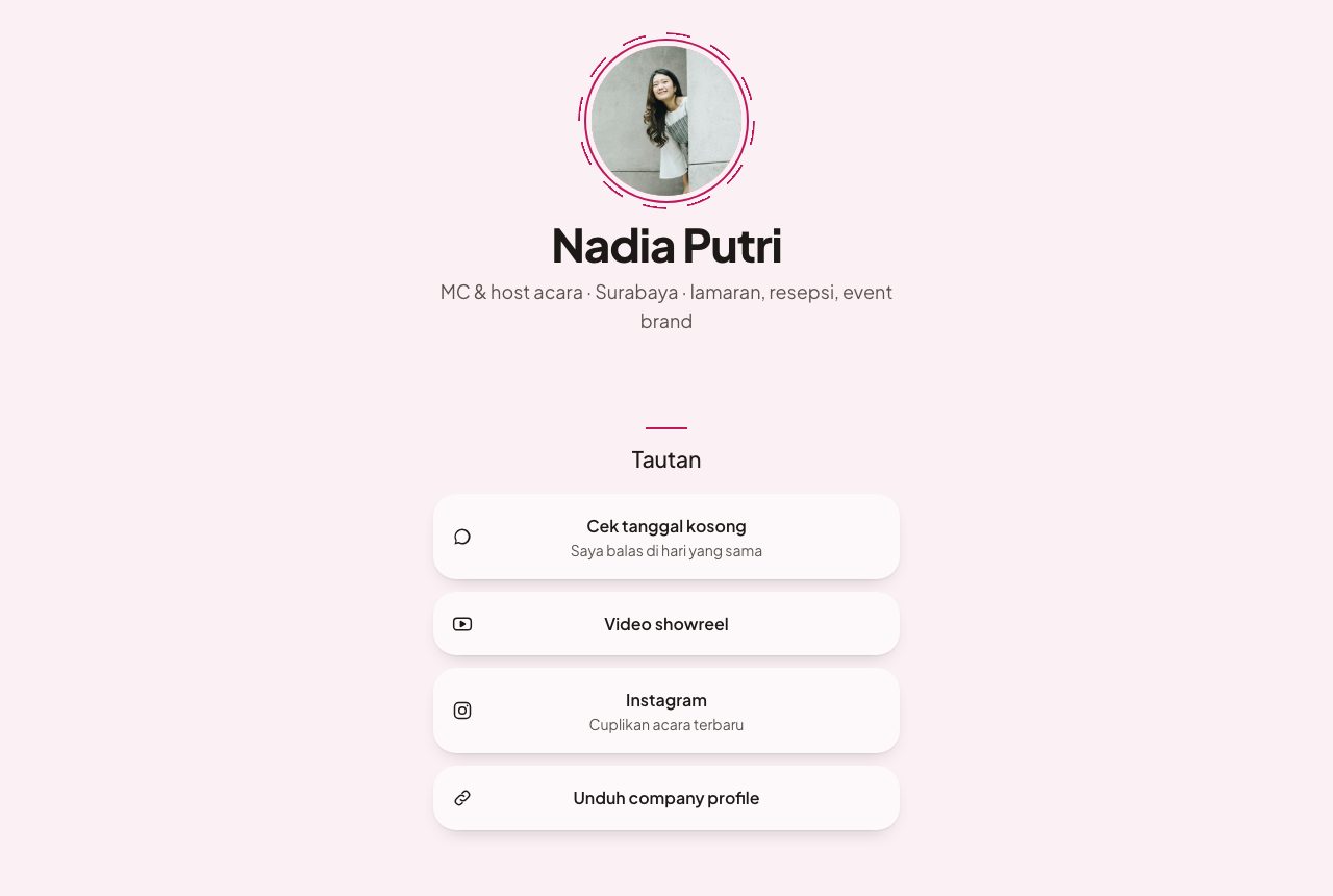 Portofolio demo Nadia Putri, template Tautan